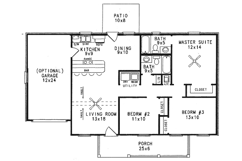 House Plan Design - Floor Plan - Main Floor for Country House Plan #14-151 - 3 bed, 2 bath