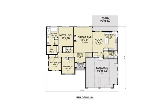 Floor Plan - Main Floor for Craftsman House Plan #1070-109 - 3 bed, 2 bath