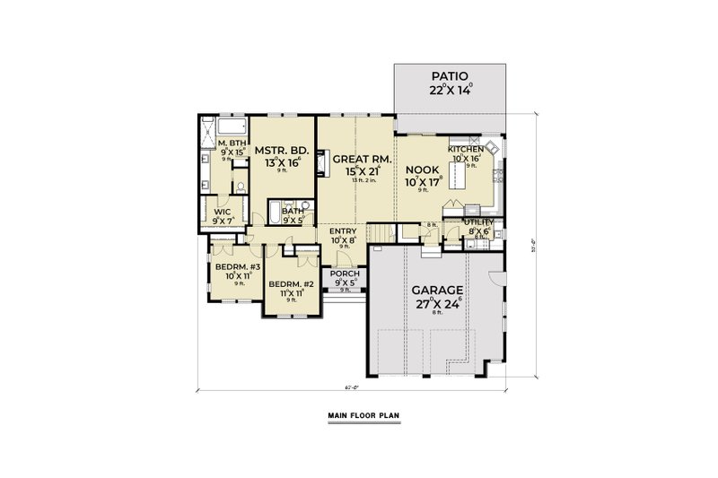 Home Plan - Floor Plan - Main Floor for Craftsman House Plan #1070-109 - 3 bed, 2 bath