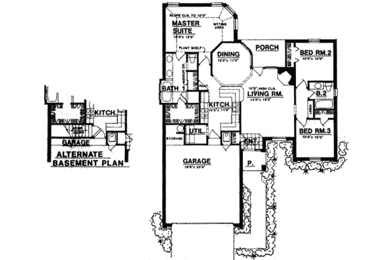 Floor Plan - Main Floor for European House Plan #40-285 - 3 bed, 2 bath