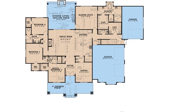 Floor Plan - Main Floor for Farmhouse House Plan #923-346 - 4 bed, 3.5 bath