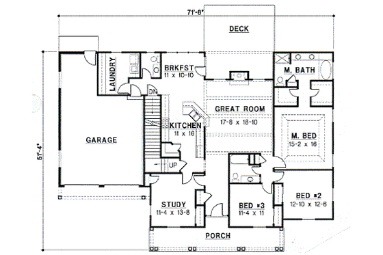 Floor Plan - Main Floor for Southern House Plan #67-678 - 3 bed, 2.5 bath