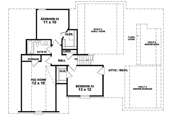 Floor Plan - Upper Floor for European House Plan #81-754 - 3 bed, 2.5 bath