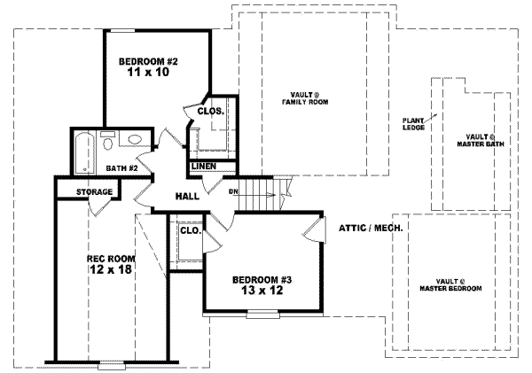 Floor Plan - Upper Floor for European House Plan #81-754 - 3 bed, 2.5 bath