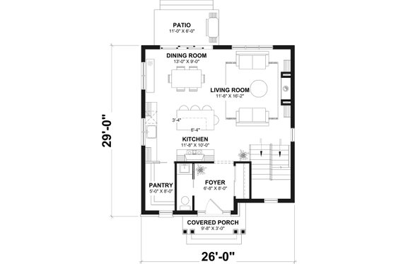 Floor Plan - Main Floor for Traditional House Plan #23-739 - 3 bed, 2 bath