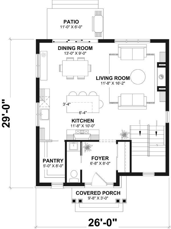Home Plan - Floor Plan - Main Floor for Traditional House Plan #23-739 - 3 bed, 2 bath