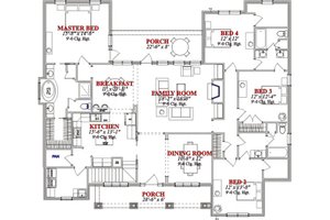 Floor Plan - Main Floor for Traditional House Plan #63-217 - 4 bed, 3 bath