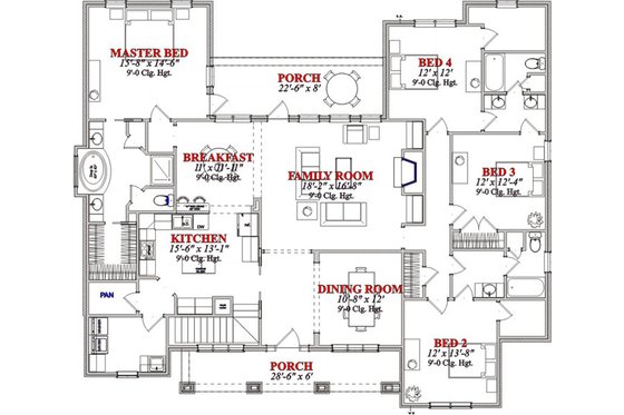 Floor Plan - Main Floor for Traditional House Plan #63-217 - 4 bed, 3 bath