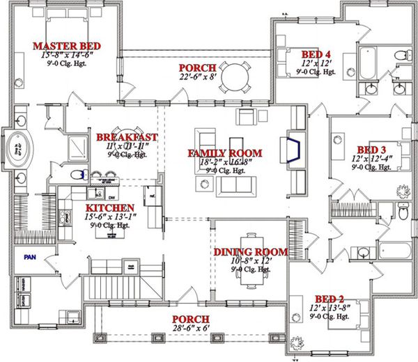 Traditional Floor Plan - Main Floor Plan #63-217