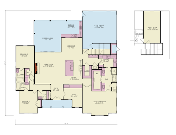 House Design - Floor Plan - Main Floor for Farmhouse House Plan #119-473 - 3 bed, 3.5 bath