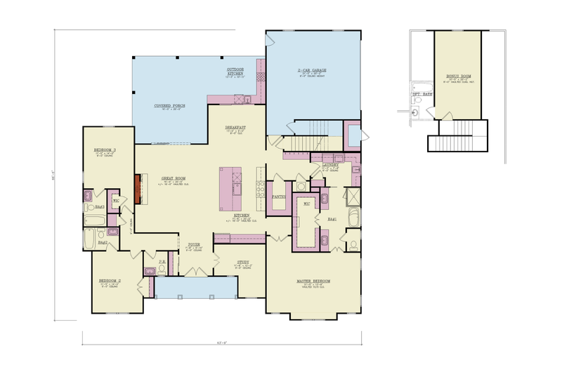 House Design - Floor Plan - Main Floor for Farmhouse House Plan #119-473 - 3 bed, 3.5 bath