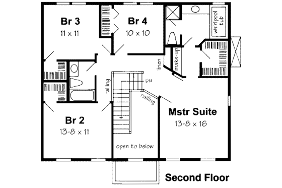 Floor Plan - Upper Floor for Colonial House Plan #312-395 - 4 bed, 2.5 bath