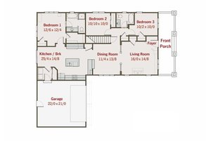 Floor Plan - Main Floor for Craftsman House Plan #461-13 - 3 bed, 2 bath