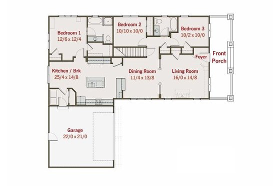 Floor Plan - Main Floor for Craftsman House Plan #461-13 - 3 bed, 2 bath