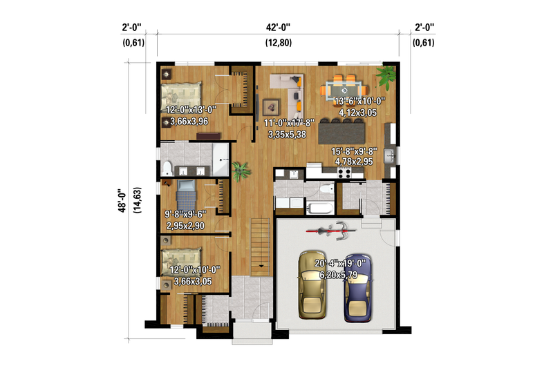 House Plan Design - Floor Plan - Main Floor for European House Plan #25-5003 - 3 bed, 2 bath