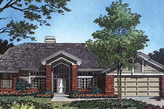 Exterior - Front Elevation for Mediterranean House Plan #417-168 - 3 bed, 2 bath