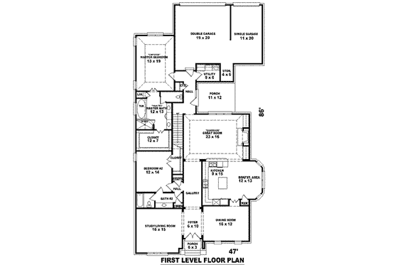 Floor Plan - Main Floor for European House Plan #81-1257 - 4 bed, 3 bath