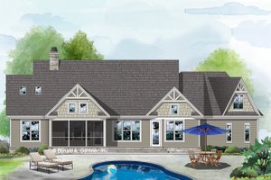 Exterior - Rear Elevation for Ranch House Plan #929-1088 - 3 bed, 2.5 bath