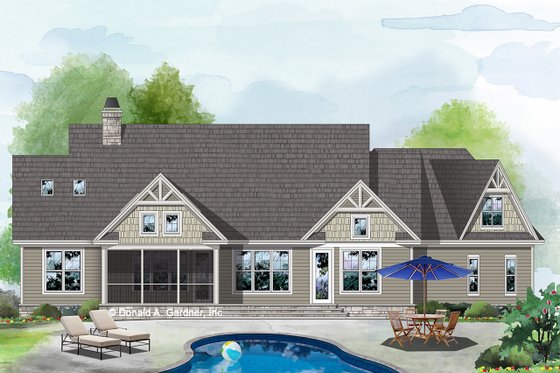 Exterior - Rear Elevation for Ranch House Plan #929-1088 - 3 bed, 2.5 bath