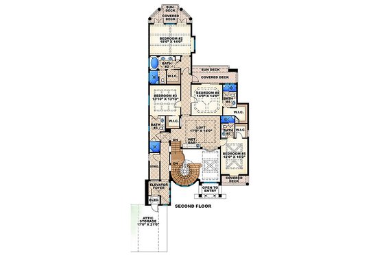 Floor Plan - Upper Floor for European House Plan #27-463 - 5 bed, 5.5 bath