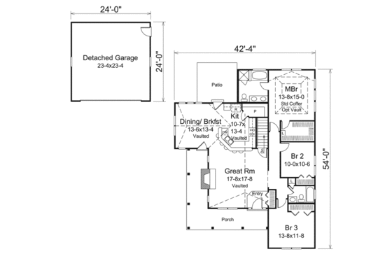 Floor Plan - Main Floor for Cottage House Plan #57-618 - 3 bed, 2 bath