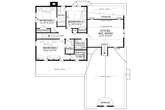 Floor Plan - Upper Floor for Traditional House Plan #137-290 - 4 bed, 3.5 bath