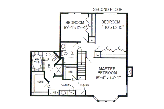 Floor Plan - Upper Floor for Colonial House Plan #312-594 - 3 bed, 2.5 bath