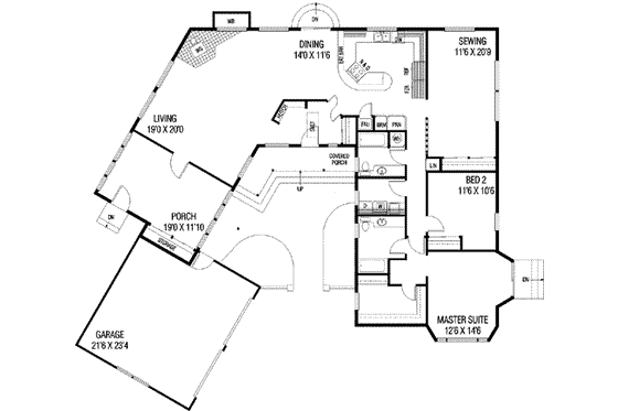 Floor Plan - Main Floor for Ranch House Plan #60-116 - 2 bed, 2 bath