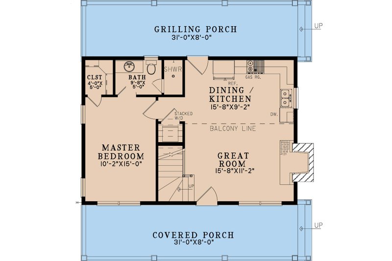 House Plan Design - Floor Plan - Main Floor for Cabin House Plan #923-360 - 2 bed, 2 bath