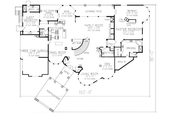 Floor Plan - Main Floor for Mediterranean House Plan #1-940 - 6 bed, 6.5 bath