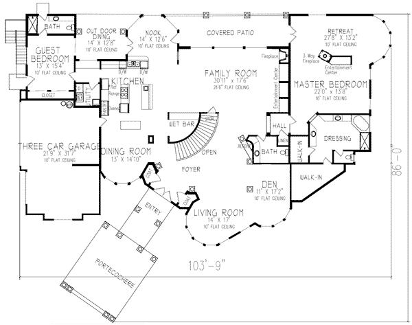 House Design - Mediterranean Floor Plan - Main Floor Plan #1-940