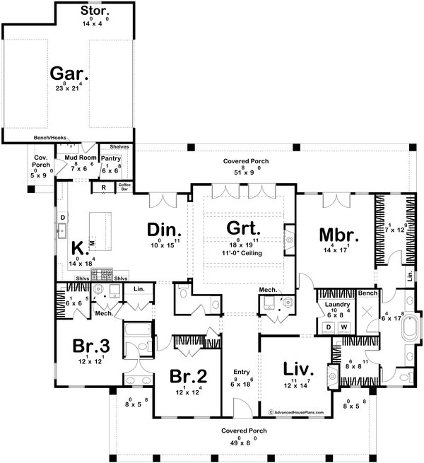 Dream House Plan - Southern Floor Plan - Main Floor Plan #455-558
