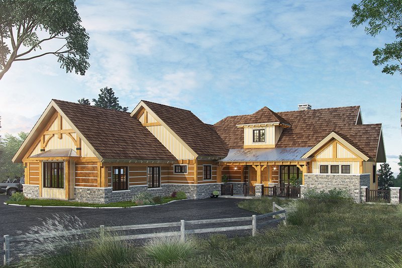 Architectural House Design - Log Exterior - Front Elevation Plan #942-43