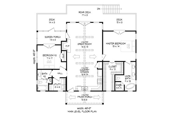 Floor Plan - Main Floor for Country House Plan #932-35 - 2 bed, 2 bath