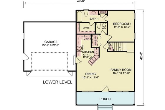 Floor Plan - Main Floor for Traditional House Plan #54-614 - 3 bed, 2 bath