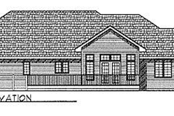 Exterior - Rear Elevation for Ranch House Plan #70-217 - 3 bed, 2.5 bath