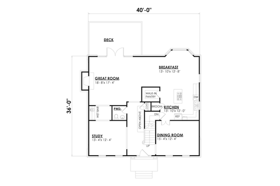 Floor Plan - Main Floor for Colonial House Plan #30-368 - 3 bed, 2.5 bath