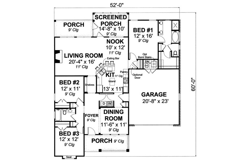 Home Plan - Floor Plan - Main Floor for Cottage House Plan #513-2049 - 3 bed, 2 bath