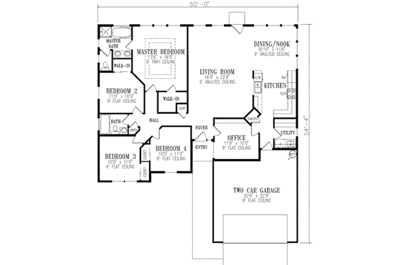Floor Plan - Main Floor for Traditional House Plan #1-358 - 4 bed, 2 bath