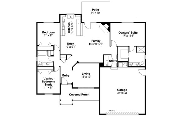 Floor Plan - Main Floor for Ranch House Plan #124-379 - 3 bed, 2 bath