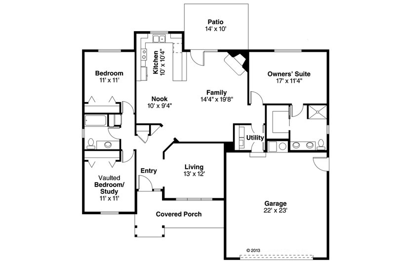 House Plan Design - Floor Plan - Main Floor for Ranch House Plan #124-379 - 3 bed, 2 bath