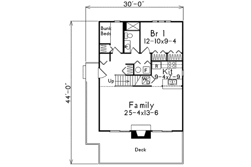Dream House Plan - Floor Plan - Main Floor for Cottage House Plan #57-483 - 2 bed, 1 bath