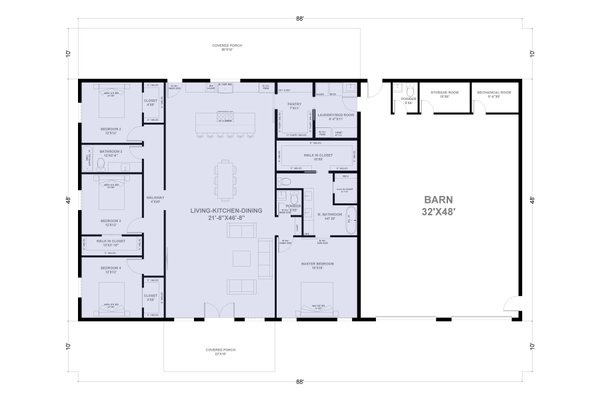 Barndominium Floor Plan - Main Floor Plan #1107-21