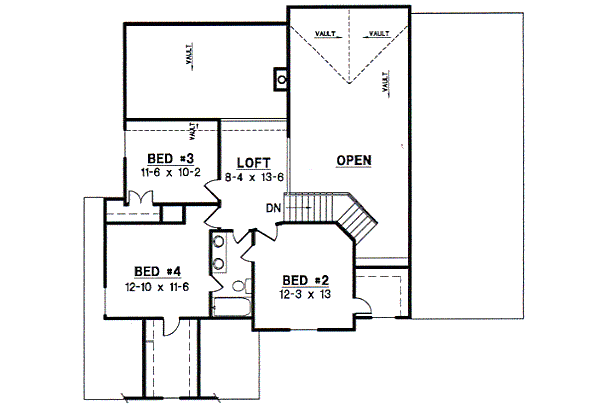 Traditional Floor Plan - Upper Floor Plan #67-405