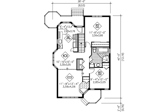 Floor Plan - Main Floor for Cottage House Plan #25-101 - 2 bed, 1 bath