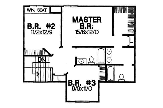 Floor Plan - Upper Floor for Traditional House Plan #50-210 - 3 bed, 2.5 bath