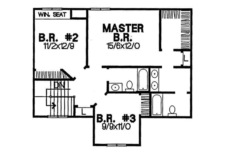 Architectural House Design - Floor Plan - Upper Floor for Traditional House Plan #50-210 - 3 bed, 2.5 bath