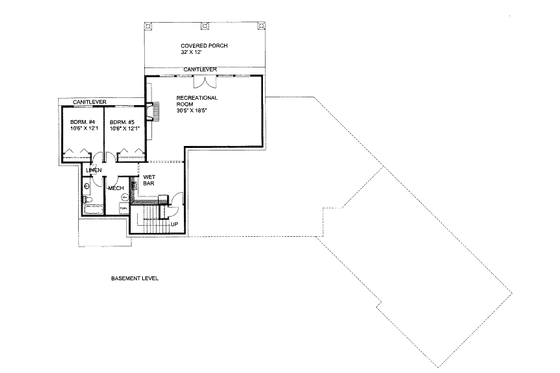Floor Plan - Lower Floor for Bungalow House Plan #117-708 - 5 bed, 3 bath