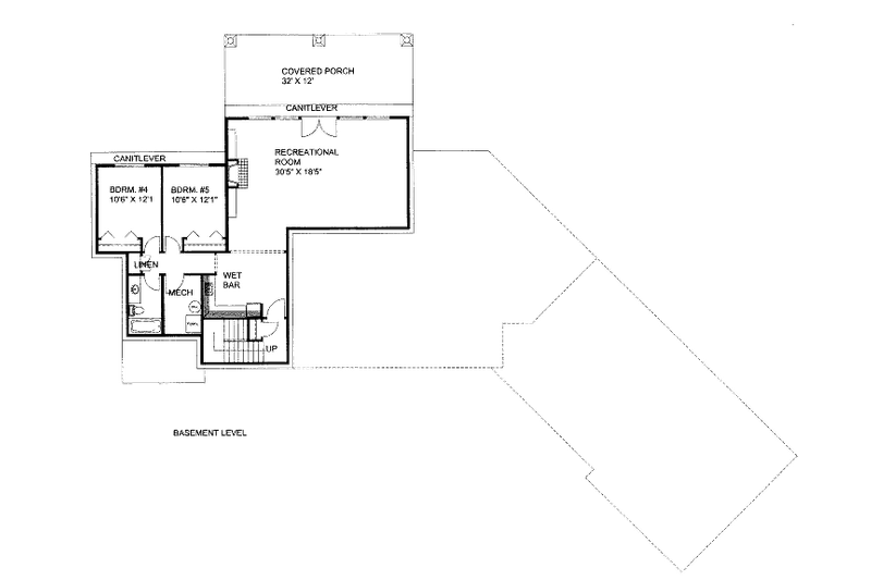 Architectural House Design - Floor Plan - Lower Floor for Bungalow House Plan #117-708 - 5 bed, 3 bath