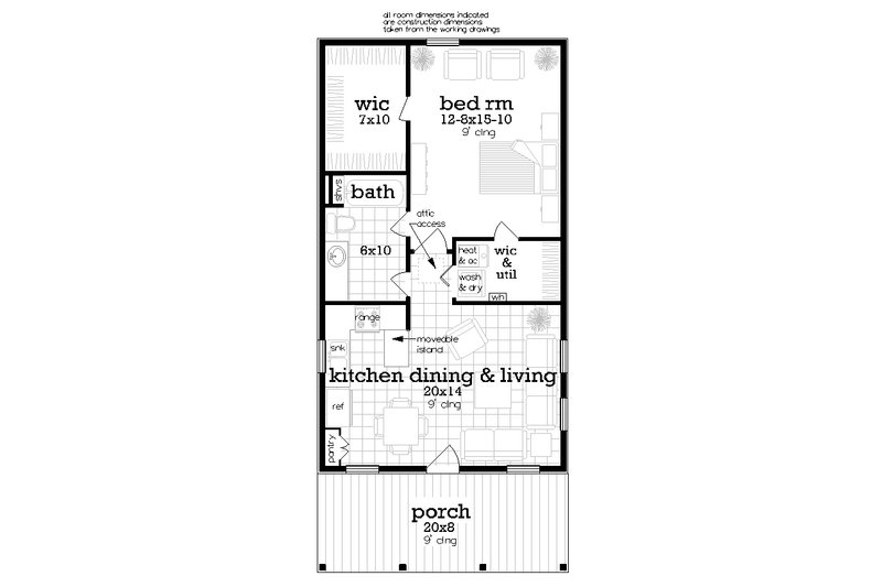 Architectural House Design - Floor Plan - Main Floor for Cottage House Plan #45-624 - 1 bed, 1 bath